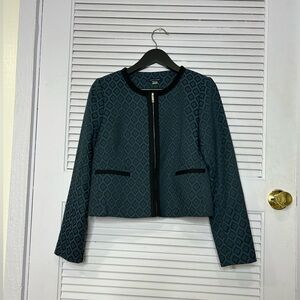 TOMMY Hilfiger Womens Blazer Blue Geometric Print Jacket Full Zip Size 8